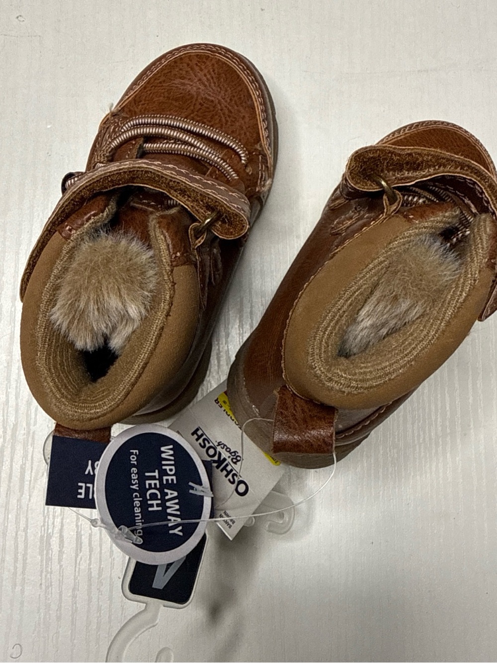 OshKosh B'gosh Brown Faux-Fur Lined Kids Boots with Hook-and-Loop Strap